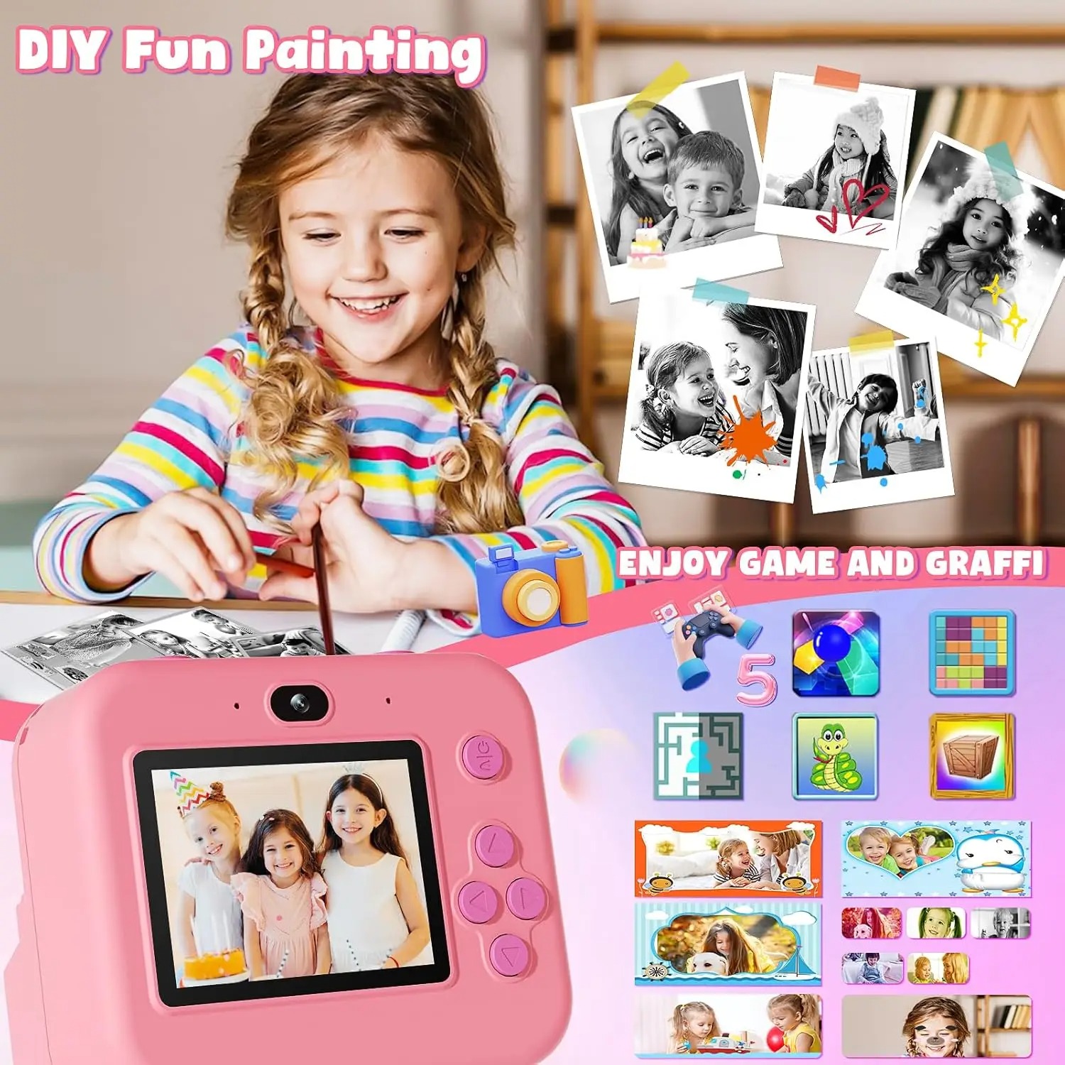 NewInstant 인쇄 카메라 32G 카드 열 사진  - Kids Education News 리뷰 및 가격